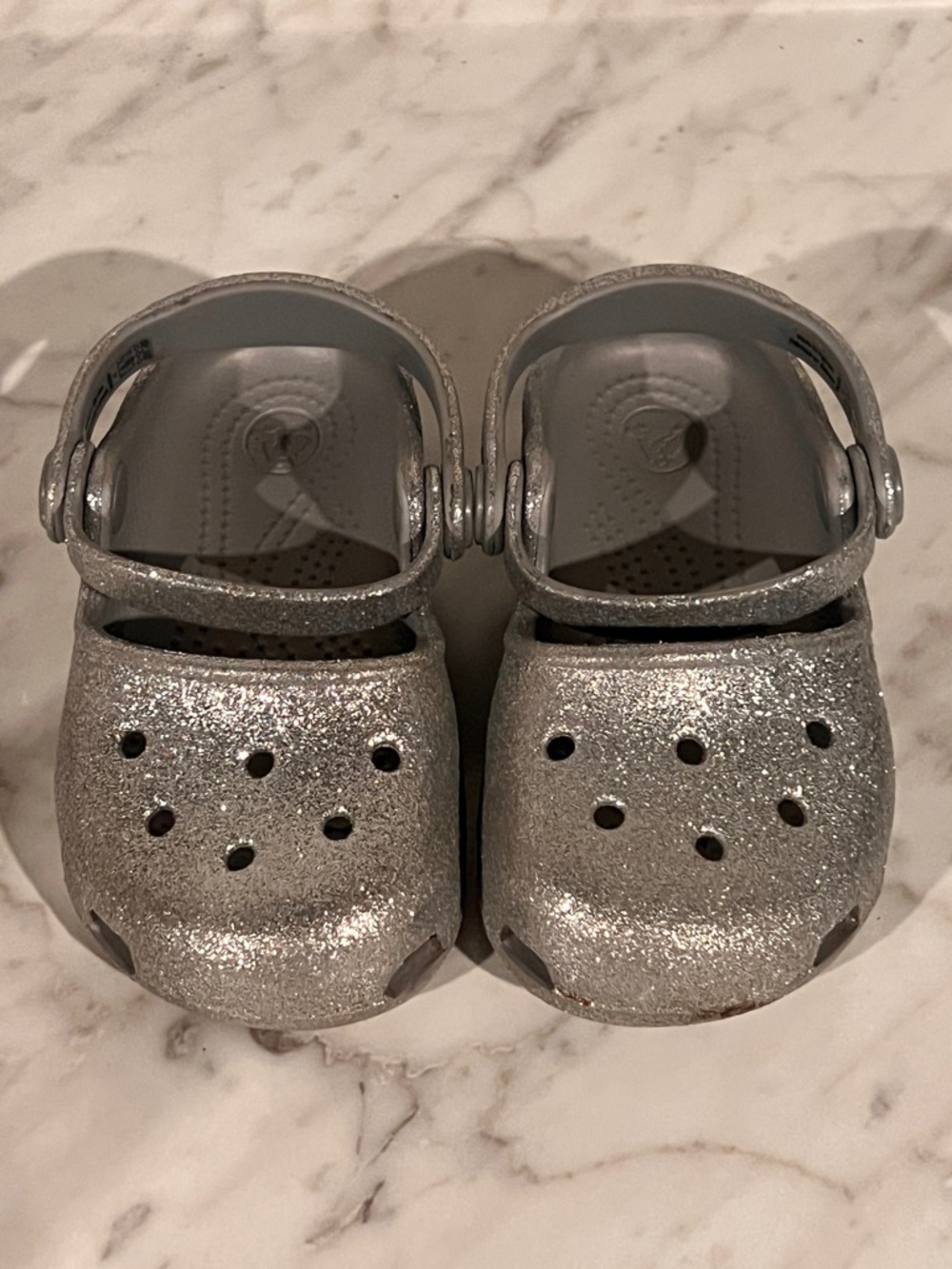 Crocs Glitter Silver Kids Clogs with Back Strap